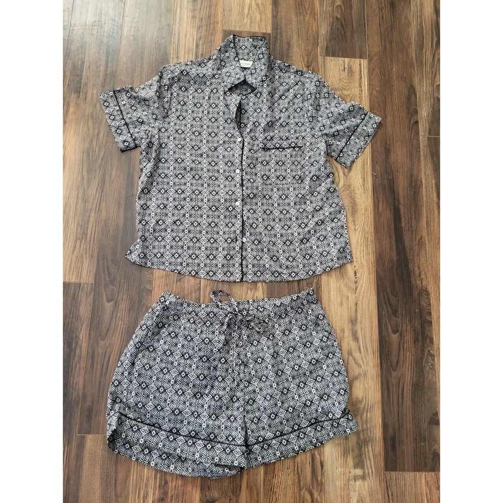 Haute Hippie Black White 2pc Short Pajama Set Pockets Sz M